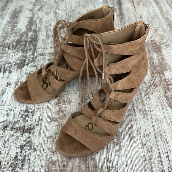 Sam Edelman Tan Lace Up Wedges - Picture 3 of 7